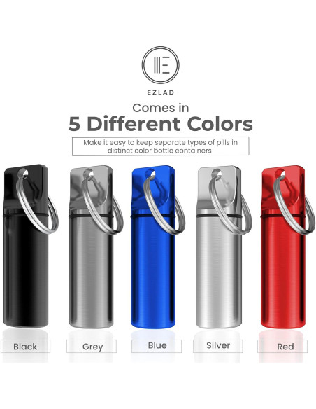 Portapíldoras de Llavero EZLAD - Paquete de 5, Aluminio a Prueba de Agua