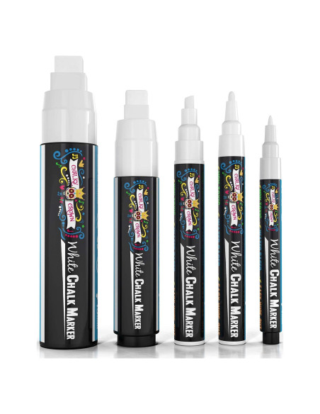 Marcadores de Tiza Líquida Blanca CORONA TIZA 5 Piezas