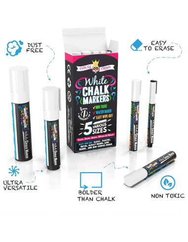 Marcadores de Tiza Líquida Blanca CORONA TIZA 5 Piezas