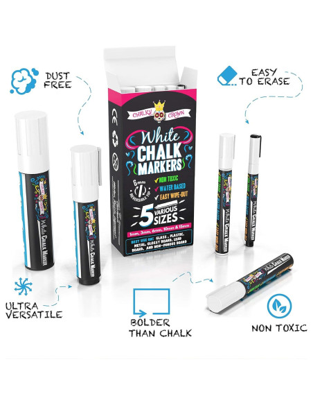 Marcadores de Tiza Líquida Blanca CORONA TIZA 5 Piezas