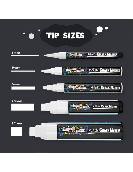Marcadores de Tiza Líquida Blanca CORONA TIZA 5 Piezas