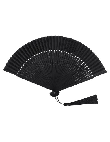 Abanico Plegable Negro WLTRICH de Seda 38cm para Bodas y Fiestas