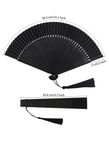 Abanico Plegable Negro WLTRICH de Seda 38cm para Bodas y Fiestas