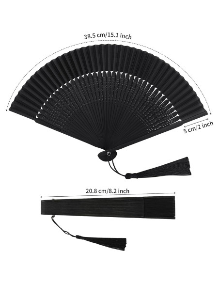 Abanico Plegable Negro WLTRICH de Seda 38cm para Bodas y Fiestas