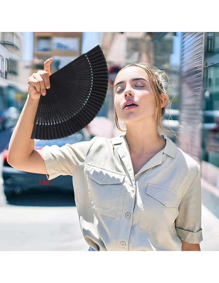 Abanico Plegable Negro WLTRICH de Seda 38cm para Bodas y Fiestas