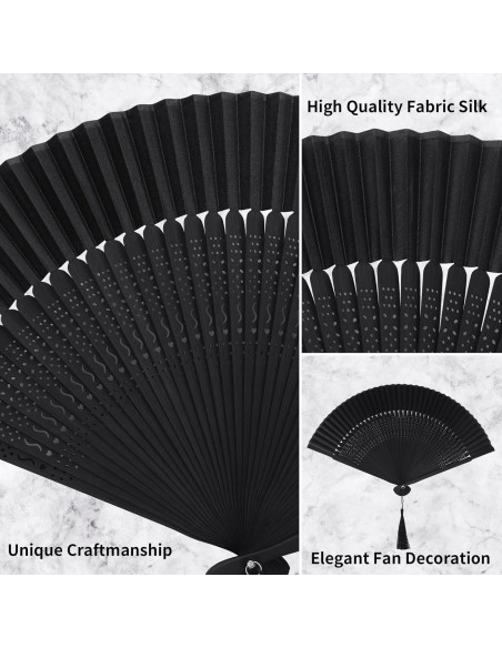 Abanico Plegable Negro WLTRICH de Seda 38cm para Bodas y Fiestas