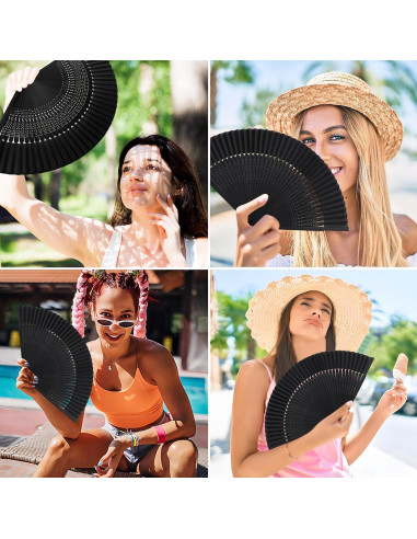 Abanico Plegable Negro WLTRICH de Seda 38cm para Bodas y Fiestas