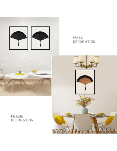 Abanico Plegable Negro WLTRICH de Seda 38cm para Bodas y Fiestas