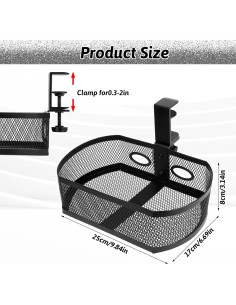 Organizador de Cajones Bajo Escritorio FdcZeyxior Negro 25x17x8cm 2