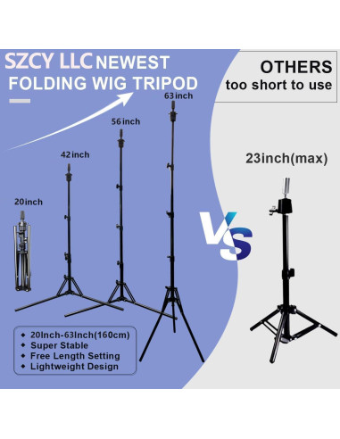 Soporte de Peluca Tripode Ajustable SZCY 43-160 cm Plegable