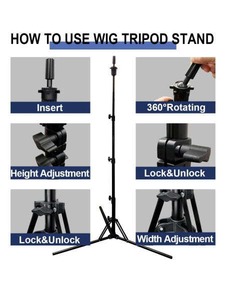 Soporte de Peluca Tripode Ajustable SZCY 43-160 cm Plegable
