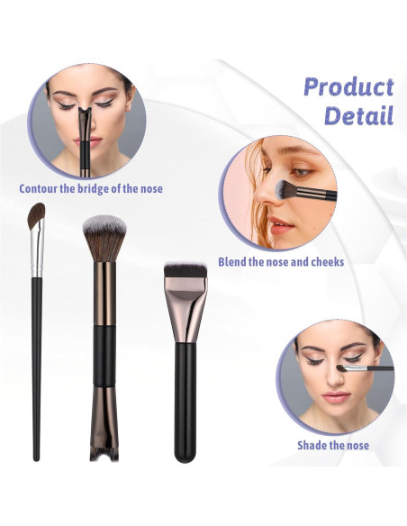 Juego de 3 Pinceles para Contorno de Nariz FdcZeyxior