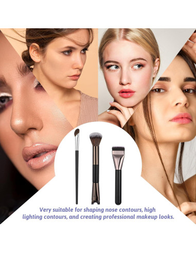 Juego de 3 Pinceles para Contorno de Nariz FdcZeyxior