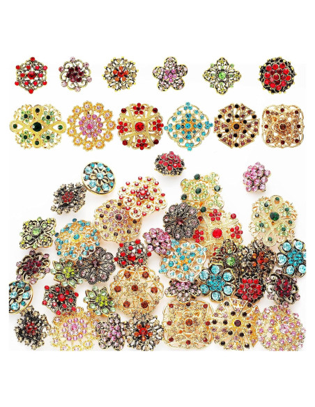 36 Broches de Flores Vintage con Rhinestone para Mujeres - Joyería Retro