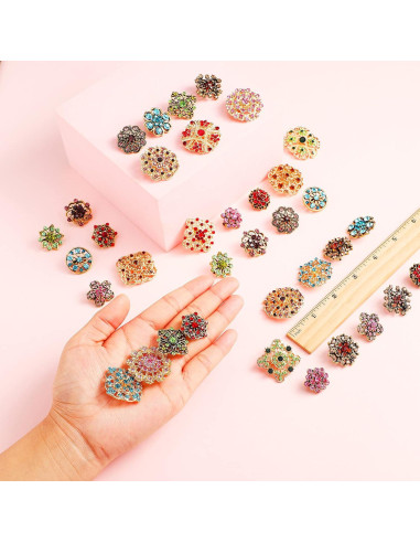 36 Broches de Flores Vintage con Rhinestone para Mujeres - Joyería Retro
