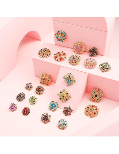 36 Broches de Flores Vintage con Rhinestone para Mujeres - Joyería Retro