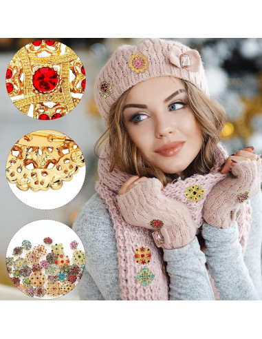 36 Broches de Flores Vintage con Rhinestone para Mujeres - Joyería Retro