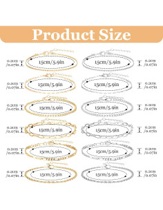 12 Pulseras de Tobillo Oro y Plata para Mujeres 14k Ajustables 2