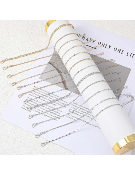 12 Pulseras de Tobillo Oro y Plata para Mujeres 14k Ajustables