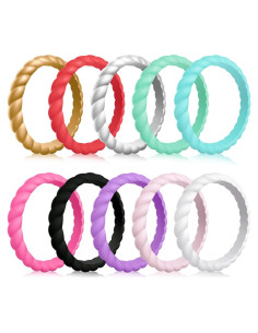 Anillo de Boda de Silicona MOKANI para Mujeres - Paquete de 10 Colores