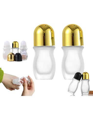 2 Botellas de Vidrio Negro 50ml con Rodillo para Aceites