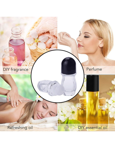 2 Botellas de Vidrio Negro 50ml con Rodillo para Aceites