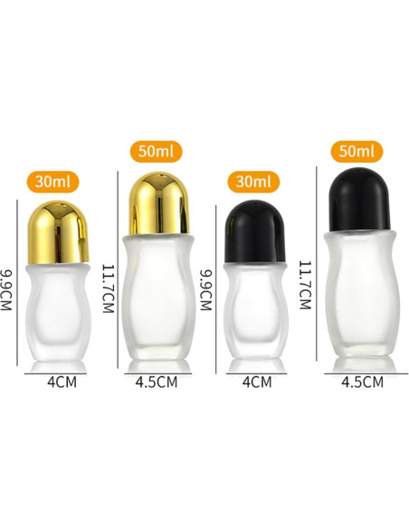 2 Botellas de Vidrio Negro 50ml con Rodillo para Aceites