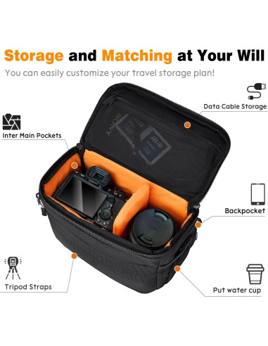 Bolsa de Hombro para Cámara AMOZZ Negra, Acolchada y Impermeable