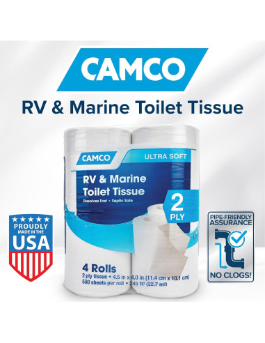 Papel Higiénico 2 Capas Camco para RV y Marina - 4 Rollos