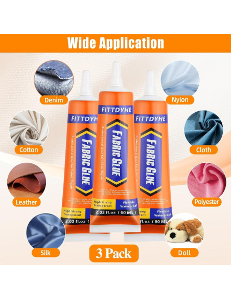 Pegamento para Tela Permanente FITTDYHE 3Pcs 60ml Lavable