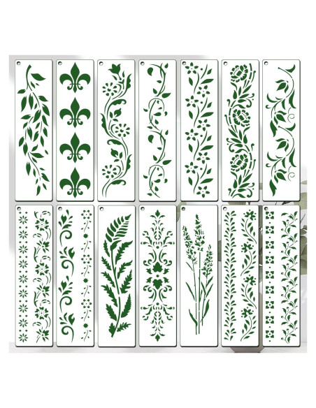 14 Plantillas Reutilizables de Borde Floral XIAOSHAN 30.5 cm