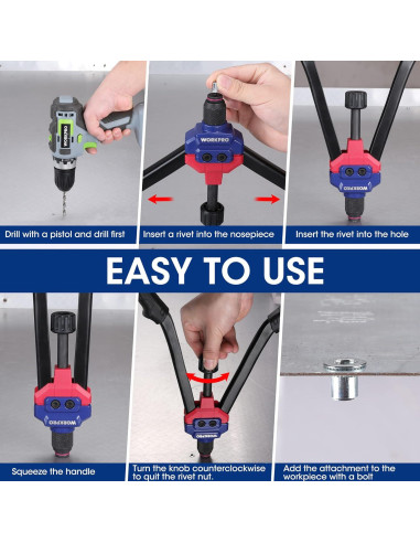 Remachadora Manual de Tuerca WORKPRO 11 Mandriles 185 Pcs