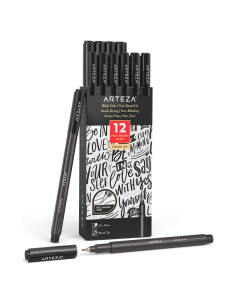 Marcadores de Pincel ARTEZA Set de 12 Negros 0.5mm No Tóxicos