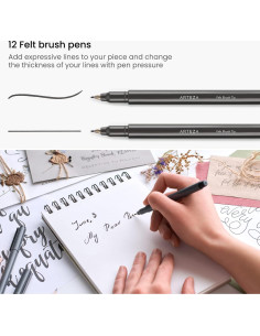 Marcadores de Pincel ARTEZA Set de 12 Negros 0.5mm No Tóxicos 2