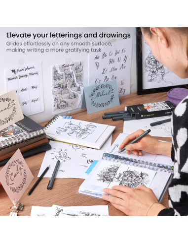 Marcadores de Pincel ARTEZA Set de 12 Negros 0.5mm No Tóxicos