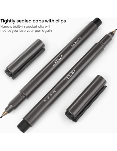 Marcadores de Pincel ARTEZA Set de 12 Negros 0.5mm No Tóxicos