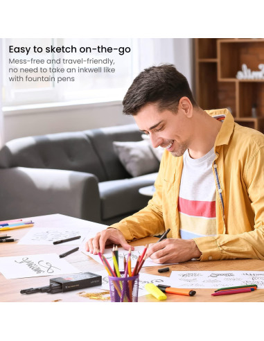 Marcadores de Pincel ARTEZA Set de 12 Negros 0.5mm No Tóxicos