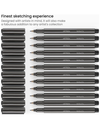 Marcadores de Pincel ARTEZA Set de 12 Negros 0.5mm No Tóxicos