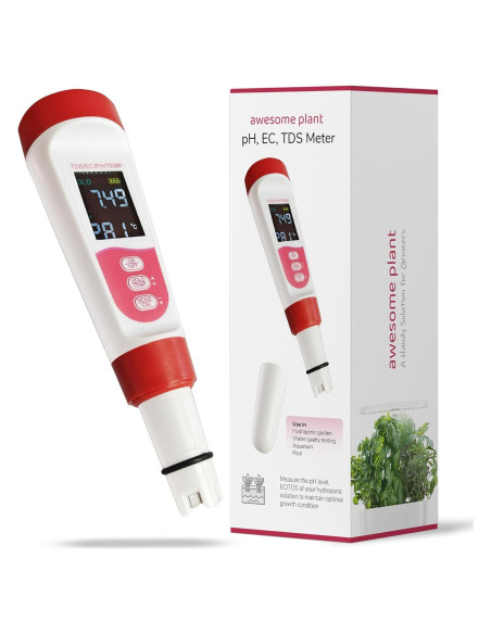 Medidor de pH y TDS Digital 4-en-1 para Hidroponía
