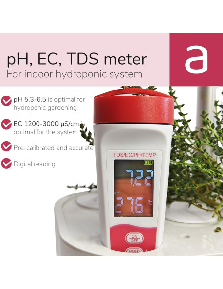 Medidor de pH y TDS Digital 4-en-1 para Hidroponía