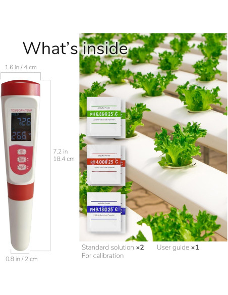 Medidor de pH y TDS Digital 4-en-1 para Hidroponía