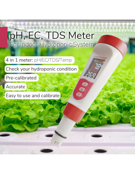 Medidor de pH y TDS Digital 4-en-1 para Hidroponía