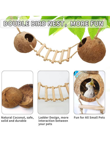 Casa de Pájaro Colgante Tfwadmx de Coco Natural con Escalera