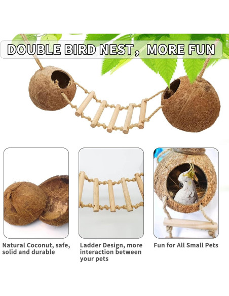 Casa de Pájaro Colgante Tfwadmx de Coco Natural con Escalera
