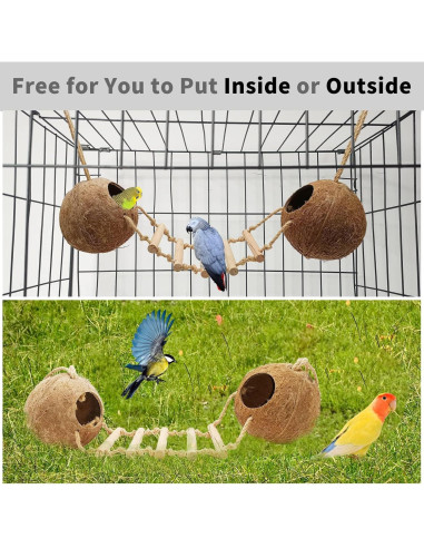 Casa de Pájaro Colgante Tfwadmx de Coco Natural con Escalera