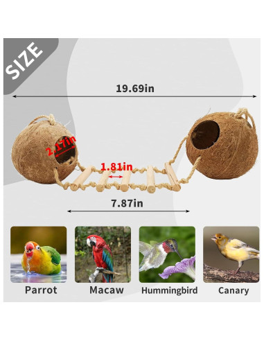 Casa de Pájaro Colgante Tfwadmx de Coco Natural con Escalera