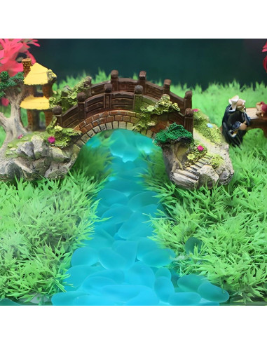 Elandy 200PCS Piedras Luminosa Azul Claro para Jardín y Acuario