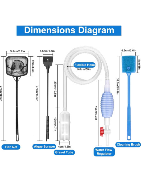 Kit de Limpieza de Acuario 4 Piezas Lanswood - Sifón, Raspador, Red