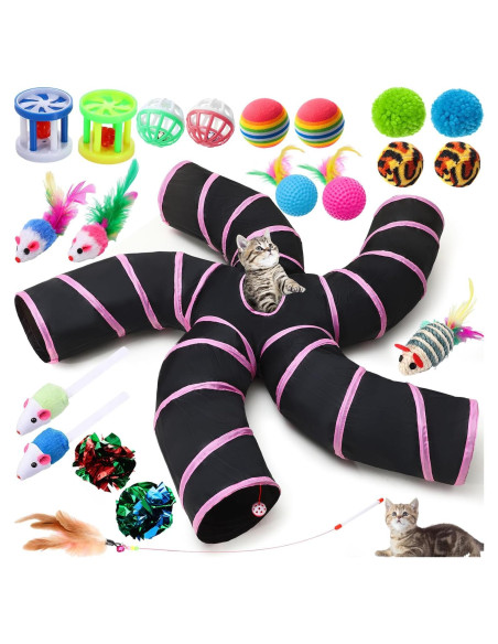 Túnel para Gatos Poen 5 Canales + 20 Juguetes Interactivos