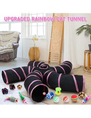 Túnel para Gatos Poen 5 Canales + 20 Juguetes Interactivos